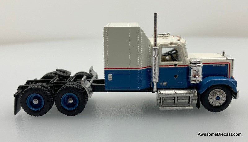 Chevrolet Bison Sleeper Tractor, Blue/White 1:87 ABS Plastic Model Truck by Brekina