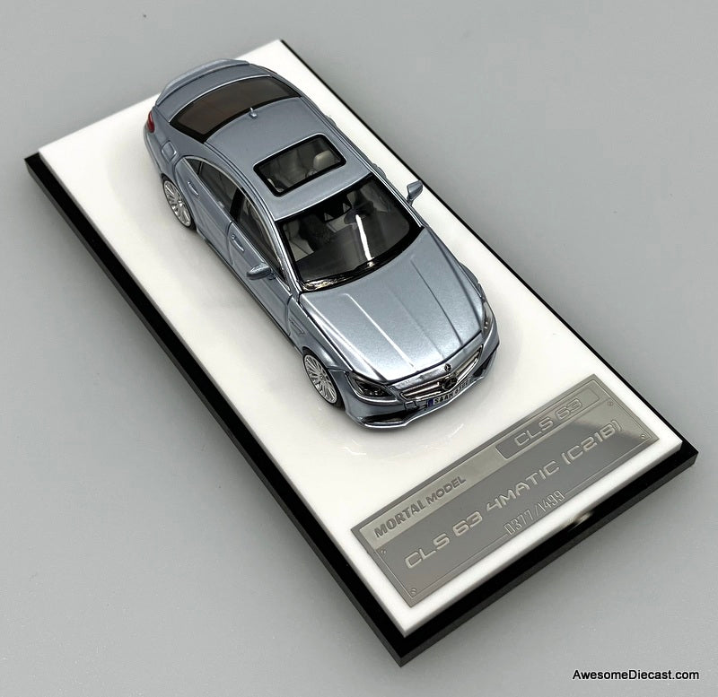 Mercedes Benz CLS63 4Matic AMG, Ice Blue Metallic 1:64 Diecast Model Car by Mortal