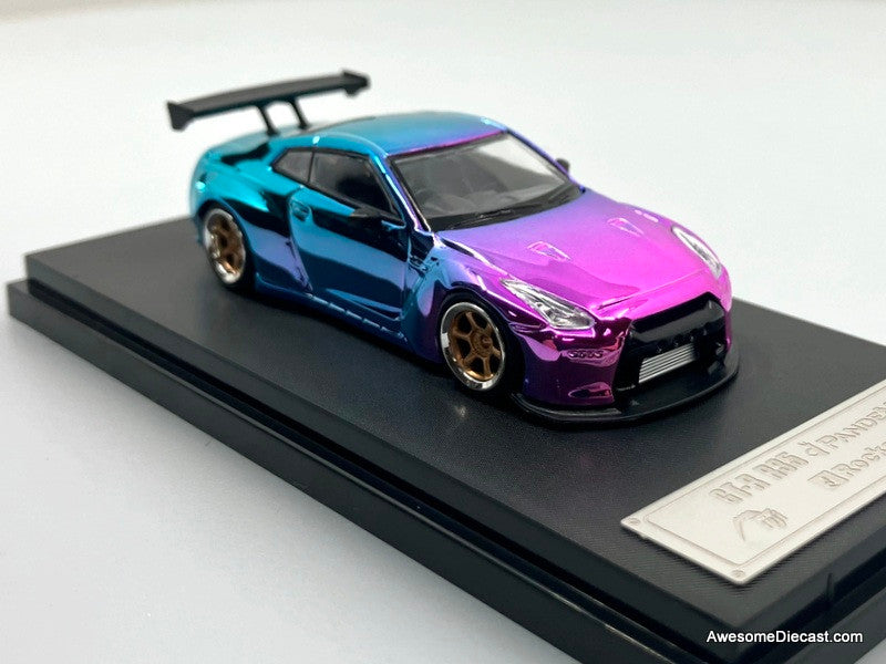 Nissan GT-R R35 Pandem Rocket Bunny, Pink/Blue Chrome 1:64 Diecast Model Car by Fuji
