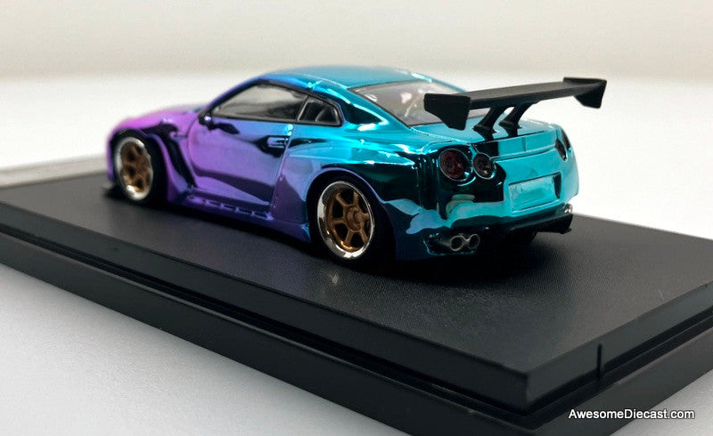 Nissan GT-R R35 Pandem Rocket Bunny, Pink/Blue Chrome 1:64 Diecast Model Car by Fuji
