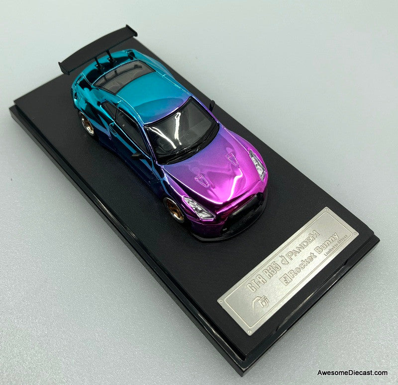 Nissan GT-R R35 Pandem Rocket Bunny, Pink/Blue Chrome 1:64 Diecast Model Car by Fuji
