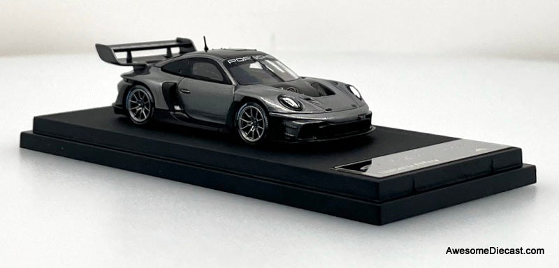 Porsche 911 (992) GT3 R Rennsport Single Seat Track Day Supercar, Metallic Gray 1:64 Diecast Model Car by HKM