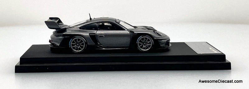 Porsche 911 (992) GT3 R Rennsport Single Seat Track Day Supercar, Metallic Gray 1:64 Diecast Model Car by HKM