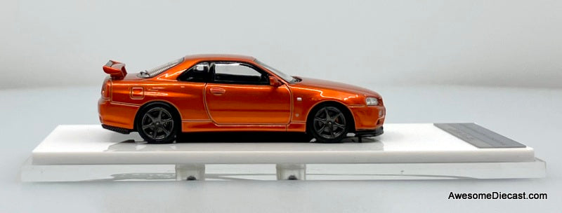 Nissan Skyline GT-R R34 V-Spec II Customized, Metallic Orange 1:64 Diecast Model Car by MotorHelix