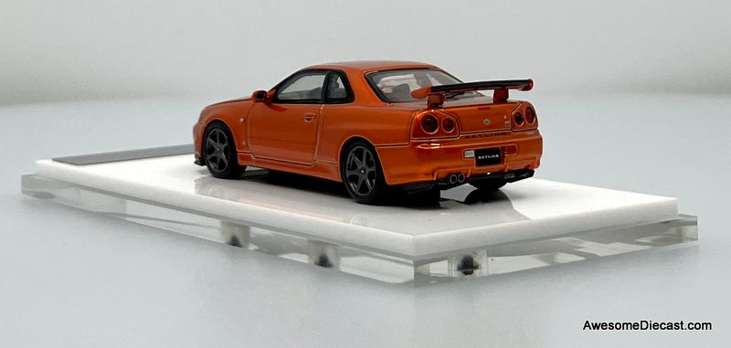 Nissan Skyline GT-R R34 V-Spec II Customized, Metallic Orange 1:64 Diecast Model Car by MotorHelix