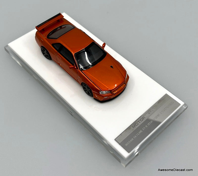 Nissan Skyline GT-R R34 V-Spec II Customized, Metallic Orange 1:64 Diecast Model Car by MotorHelix