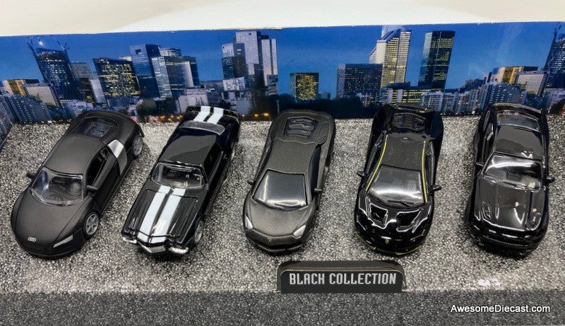 Exotic 5 Car Set, Black Collection 1:64 Diecast Model Cars by Burago