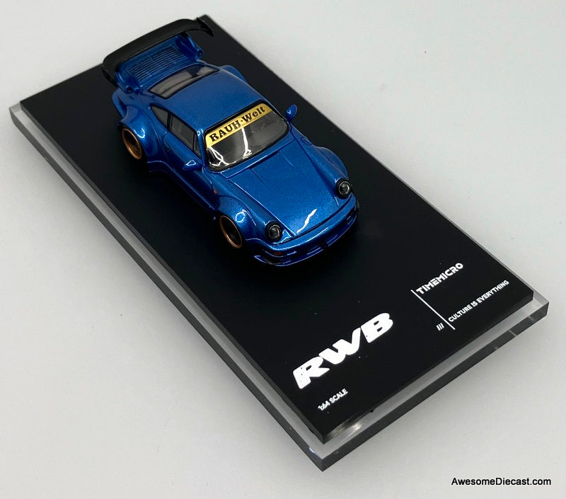 Porsche 964 RWB PSC Design, Metallic Blue 1:64 Diecast Model Car by Time Micro