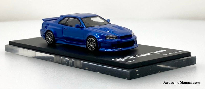 Nissan Skyline GT-R R34 PSC Design "Smilodon" Metallic Navy Blue 1:64 Diecast Model Car by Time Micro