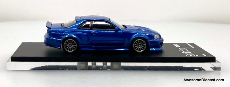 Nissan Skyline GT-R R34 PSC Design "Smilodon" Metallic Navy Blue 1:64 Diecast Model Car by Time Micro
