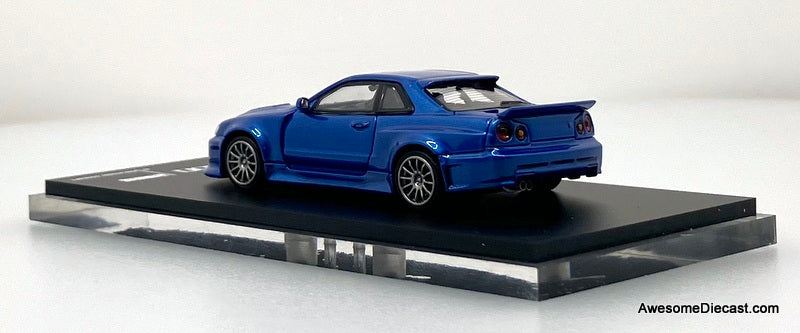 Nissan Skyline GT-R R34 PSC Design "Smilodon" Metallic Navy Blue 1:64 Diecast Model Car by Time Micro