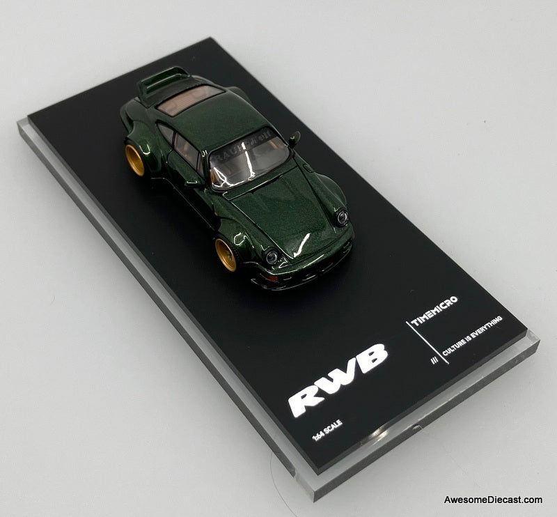 Porsche 964 RWB, Metallic Green 1:64 Diecast Model Car by Time Micro