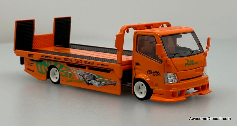 Hino H300 Flatbed Car Transporter: Fast & Furious Livery 1:64 Diecast Model Truck by Supcar