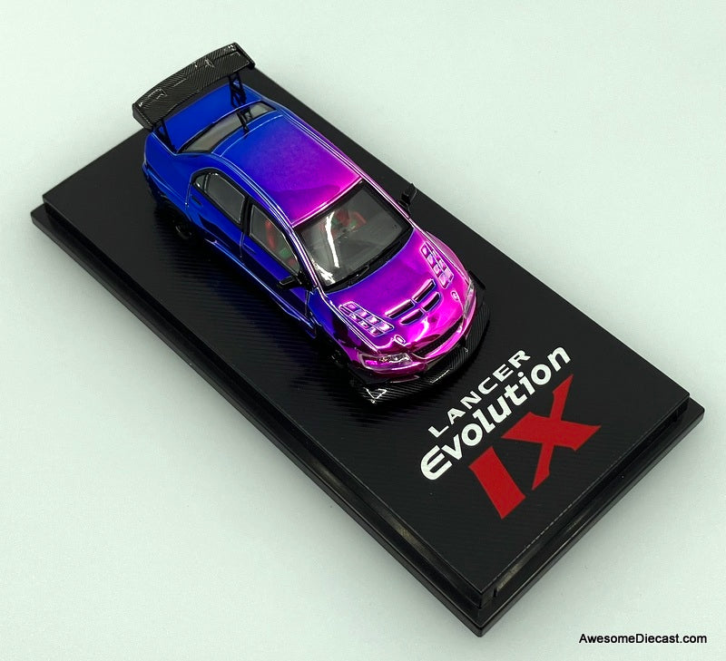 Mitsubishi Lancer Evolution IX Voltex, Chrome Pink/Blue 1:64 Diecast Model Car by CM Model