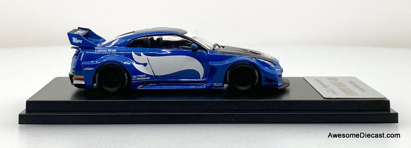 Nissan GT-R R35 Liberty Walk, Blue/White Flash w/Figure 1:64 Diecast Model Car by My Model Collect