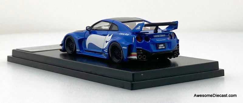 Nissan GT-R R35 Liberty Walk, Blue/White Flash w/Figure 1:64 Diecast Model Car by My Model Collect
