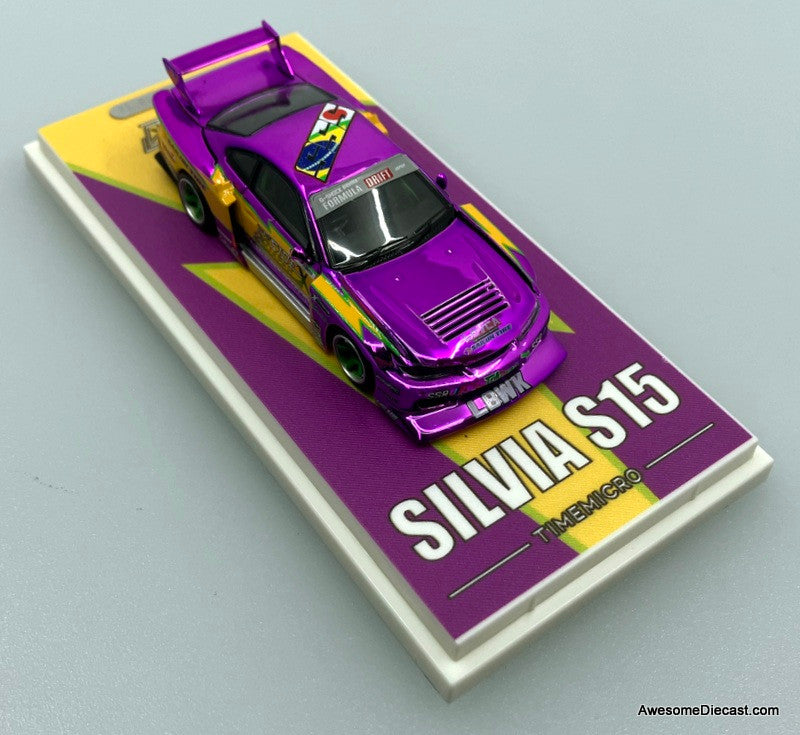 Nissan Silvia S15 Liberty Walk LBWK, Purple Lightning 1:64 Diecast Model Car by Time Micro