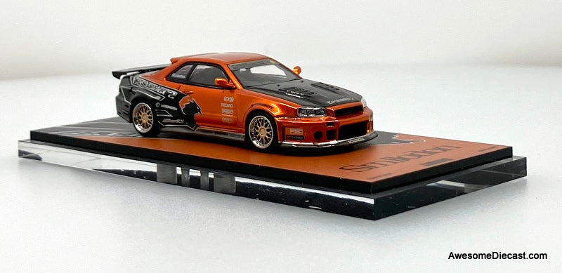 Nissan Skyline GT-R R34 PSC Design "Smilodon", Bronze Metallic Eastsider 2 1:64 Diecast Model Car by Time Micro