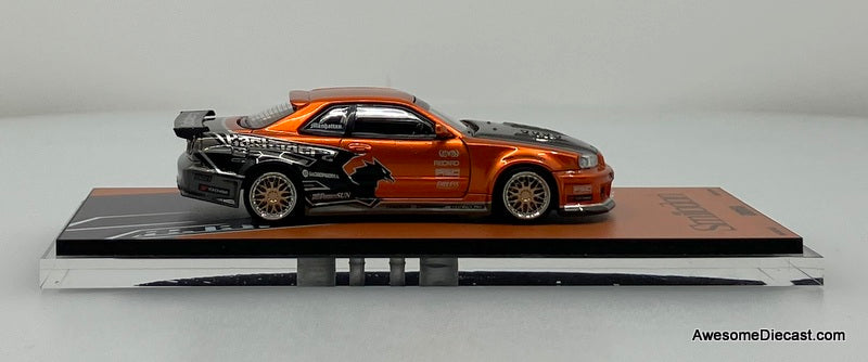 Nissan Skyline GT-R R34 PSC Design "Smilodon", Bronze Metallic Eastsider 2 1:64 Diecast Model Car by Time Micro