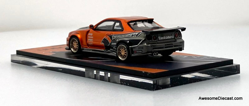 Nissan Skyline GT-R R34 PSC Design "Smilodon", Bronze Metallic Eastsider 2 1:64 Diecast Model Car by Time Micro