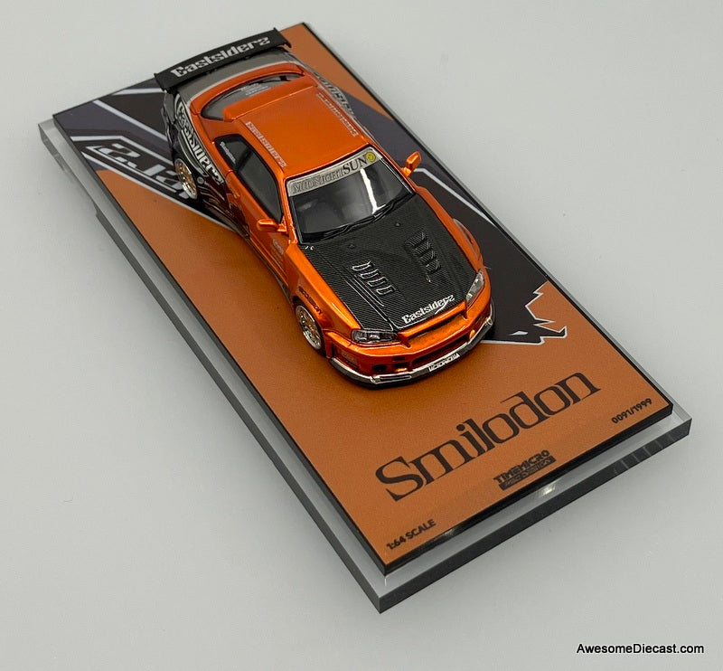 Nissan Skyline GT-R R34 PSC Design "Smilodon", Bronze Metallic Eastsider 2 1:64 Diecast Model Car by Time Micro