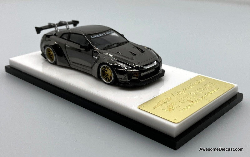 Nissan GTR R-35 Liberty Walk, Gunmetal Chrome 1:64 Diecast Model Car by My Model Collect
