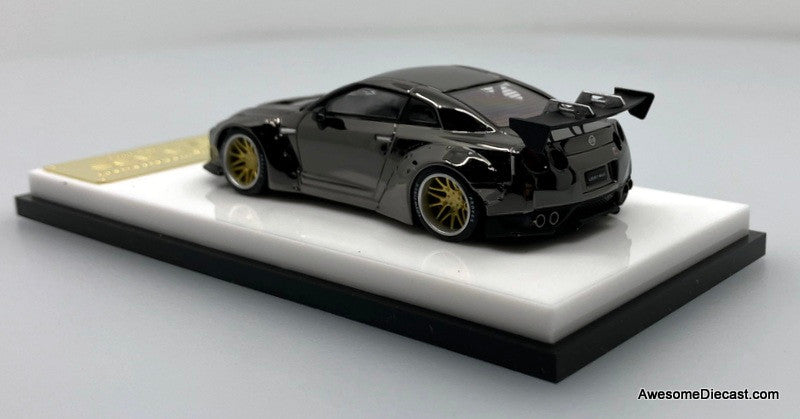 Nissan GTR R-35 Liberty Walk, Gunmetal Chrome 1:64 Diecast Model Car by My Model Collect