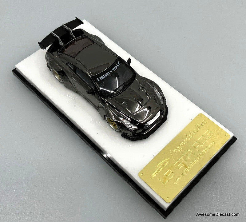 Nissan GTR R-35 Liberty Walk, Gunmetal Chrome 1:64 Diecast Model Car by My Model Collect