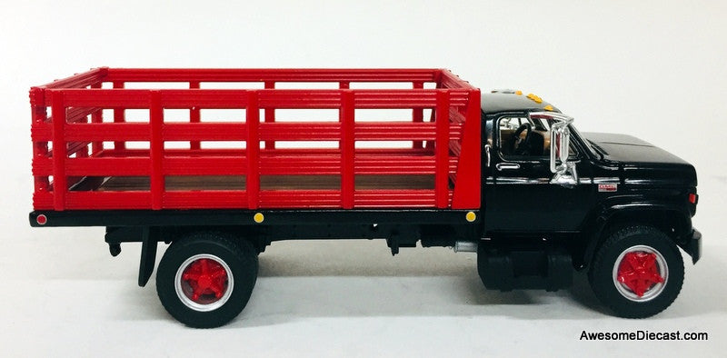 First Gear 1:64 GMC 6500 Single Axle Stake Truck, Black/Red