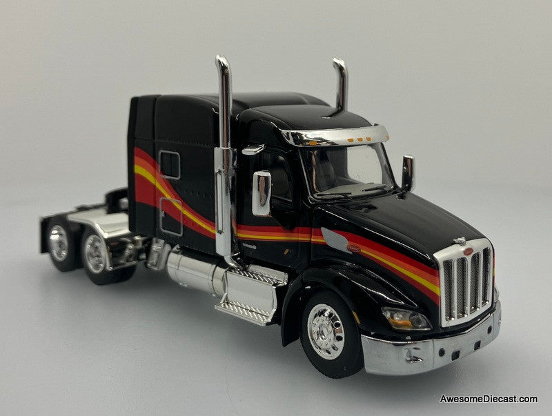 DCP by FG 1:64 Peterbilt 579 Mid Roof Sleeper Cab w/Utility Roll Tarp Spread Axle Trailer, Black/Custom Paint
