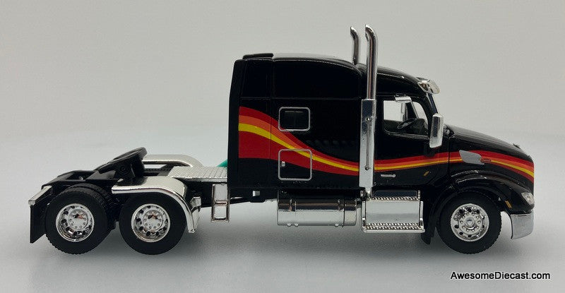 DCP by FG 1:64 Peterbilt 579 Mid Roof Sleeper Cab w/Utility Roll Tarp Spread Axle Trailer, Black/Custom Paint