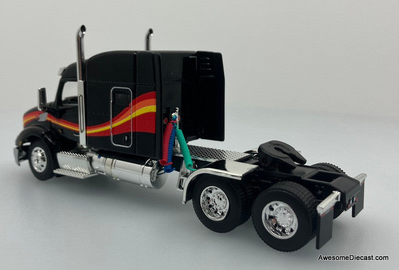 DCP by FG 1:64 Peterbilt 579 Mid Roof Sleeper Cab w/Utility Roll Tarp Spread Axle Trailer, Black/Custom Paint