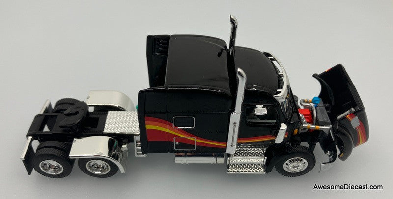 DCP by FG 1:64 Peterbilt 579 Mid Roof Sleeper Cab w/Utility Roll Tarp Spread Axle Trailer, Black/Custom Paint