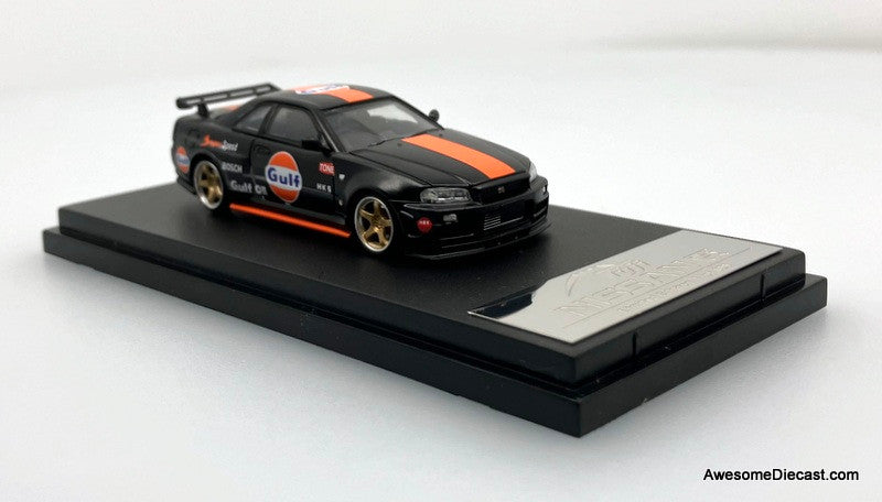 Nissan Skyline R34 GT-R Nismo Z-Tune, Black Gulf Livery 1:64 Diecast Model Car by Fuji