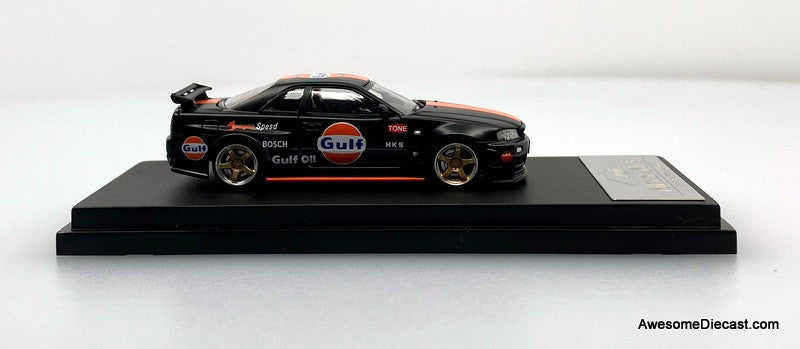 Nissan Skyline R34 GT-R Nismo Z-Tune, Black Gulf Livery 1:64 Diecast Model Car by Fuji