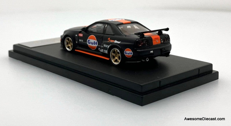 Nissan Skyline R34 GT-R Nismo Z-Tune, Black Gulf Livery 1:64 Diecast Model Car by Fuji