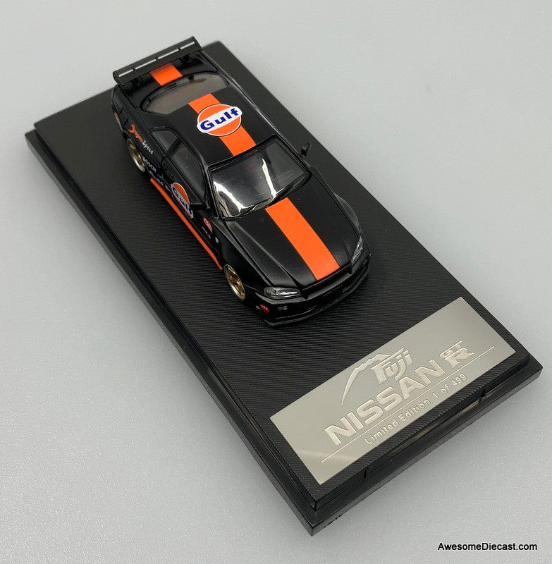 Nissan Skyline R34 GT-R Nismo Z-Tune, Black Gulf Livery 1:64 Diecast Model Car by Fuji