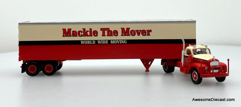 Mack B61 Day Cab w/Dry Goods Trailer: Mackie The Mover 1:87 ABS Plastic Truck by Brekina