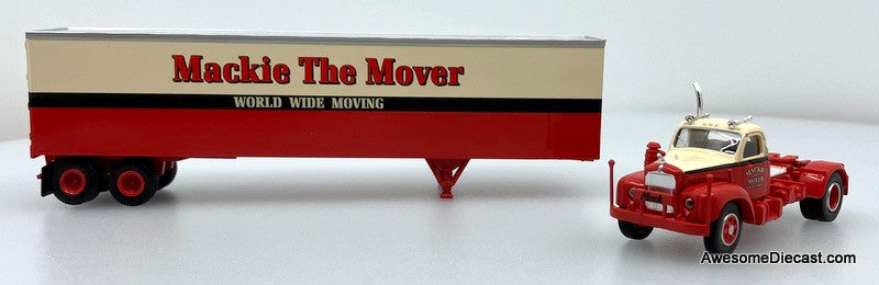 Mack B61 Day Cab w/Dry Goods Trailer: Mackie The Mover 1:87 ABS Plastic Truck by Brekina
