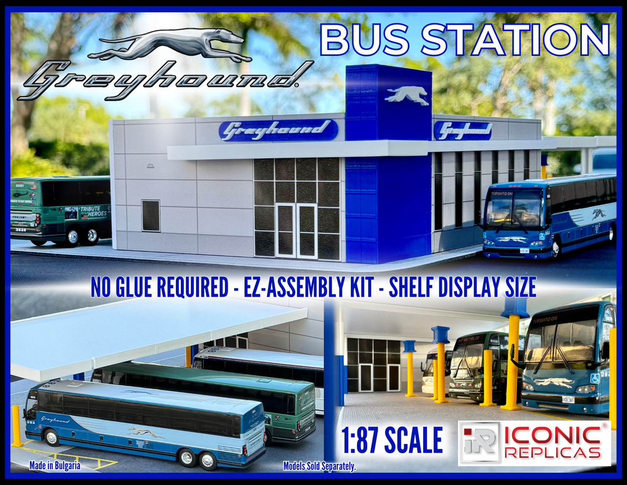 Greyhound 1:87 Bus Station Diorama - E-Z Assembly Kit for Diecast Collectors by Iconic Replicas
