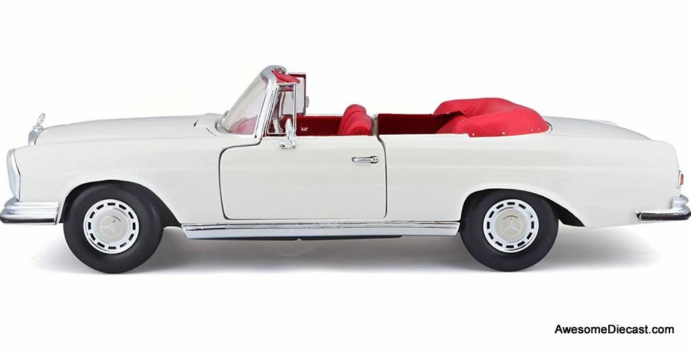 1966 Mercedes-Benz 280SE Convertible - White/Red Interior 1:18 Diecast Model by Maisto