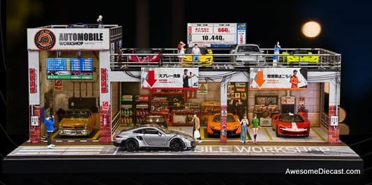 Automobile Double Layer Parking Workshop w/Lighting 1:64 Diorama by Shou Cang
